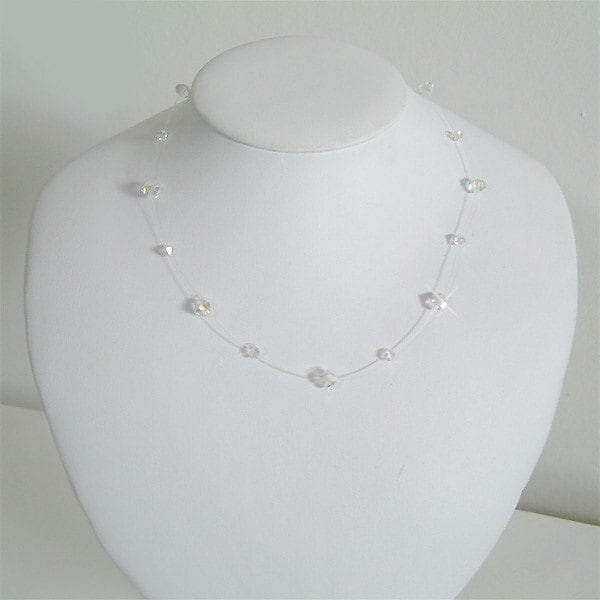 Einfache Floating Illusion Braut Hochzeit Swarovski Kristall Sterling Silber Halskette Brautjungfern Schmuck 18 Geburtstagsgeschenk von Kashuen