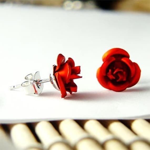 Einfache Heisse Rote Braut Hochzeit Brautjungfer Rose Ohrstecker von Kashuen