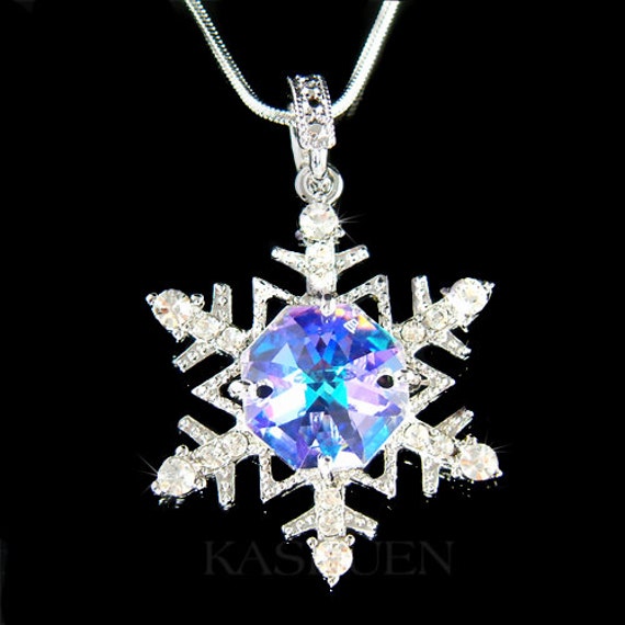 Funkelnde Swarovski Kristall Aurora Borealis Nette Schneeflocke Halskette Schnee Weihnachten Braut Hochzeit Charm Anhänger Kette Schmuck Geburtstag von Kashuen