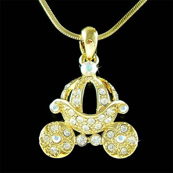 Gold Traum Hochzeit Swarovski Kristall Prinzessin Cinderella Kürbis Wagen Charme Halskette Frauen Fantasy Schmuck Magie Weihnachten von Kashuen