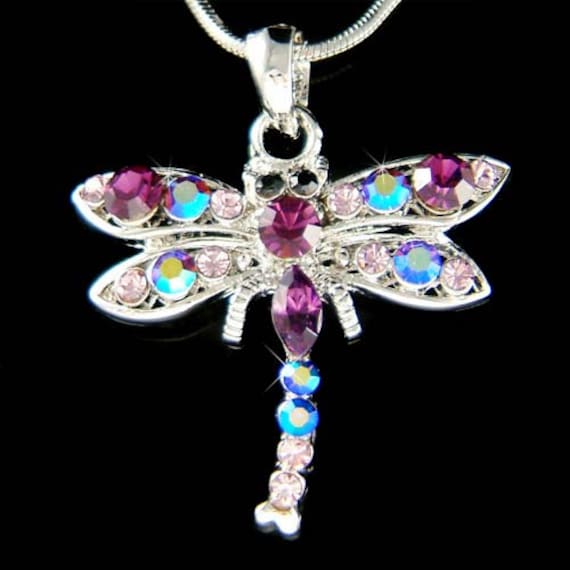 Halskette Mit Swarovski-Kristallen, Lila Libelle, Weihnachts-Erinnerung, Andenken, Schmuck, 30., 40., 50., 60., 70., 80., 90. Geburtstagsgeschenk von Kashuen