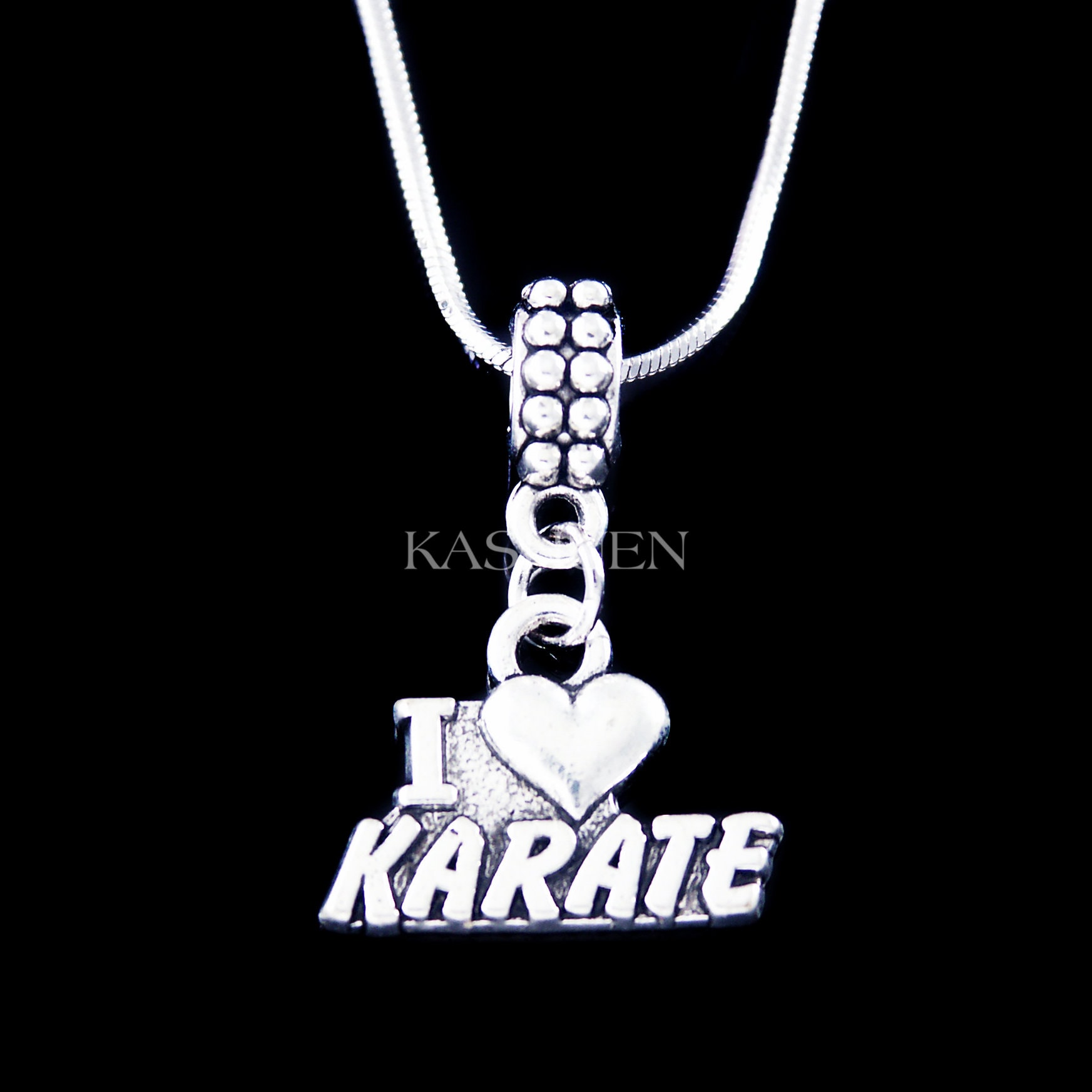 I Love Karate Halskette Black Belt Test Martial Arts Tournament Geschenk Für Männer Mädchen Frauen Sportler Bangle Keychain Fit European Bettel von Kashuen