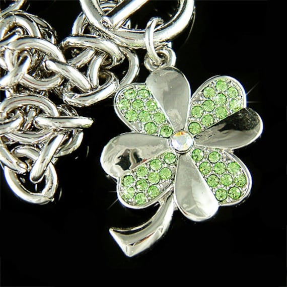 Irish Swarovski Kristall St. Patricks Day Glück Grün Vierblatt Kleeblatt Anhänger Charme Kette Armband Schmuck Neues Weihnachtsgeschenk von Kashuen