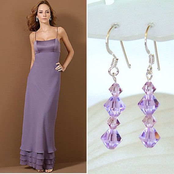 Lila Lavendel Swarovski Kristall Two Tune .925 Sterling Silber Ohrhänger Ohrringe Abschlussball Brauthochzeit Sweet 16.18.geburtstagsgeschenke Neu von Kashuen