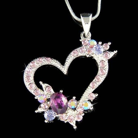 Lila Swarovski Kristall Liebe Herz Halskette Blumen Valentine Schöne Schmuck Beste Freundin Liebhaber Weihnachten 40 50 Geburtstag Geschenk Neu von Kashuen