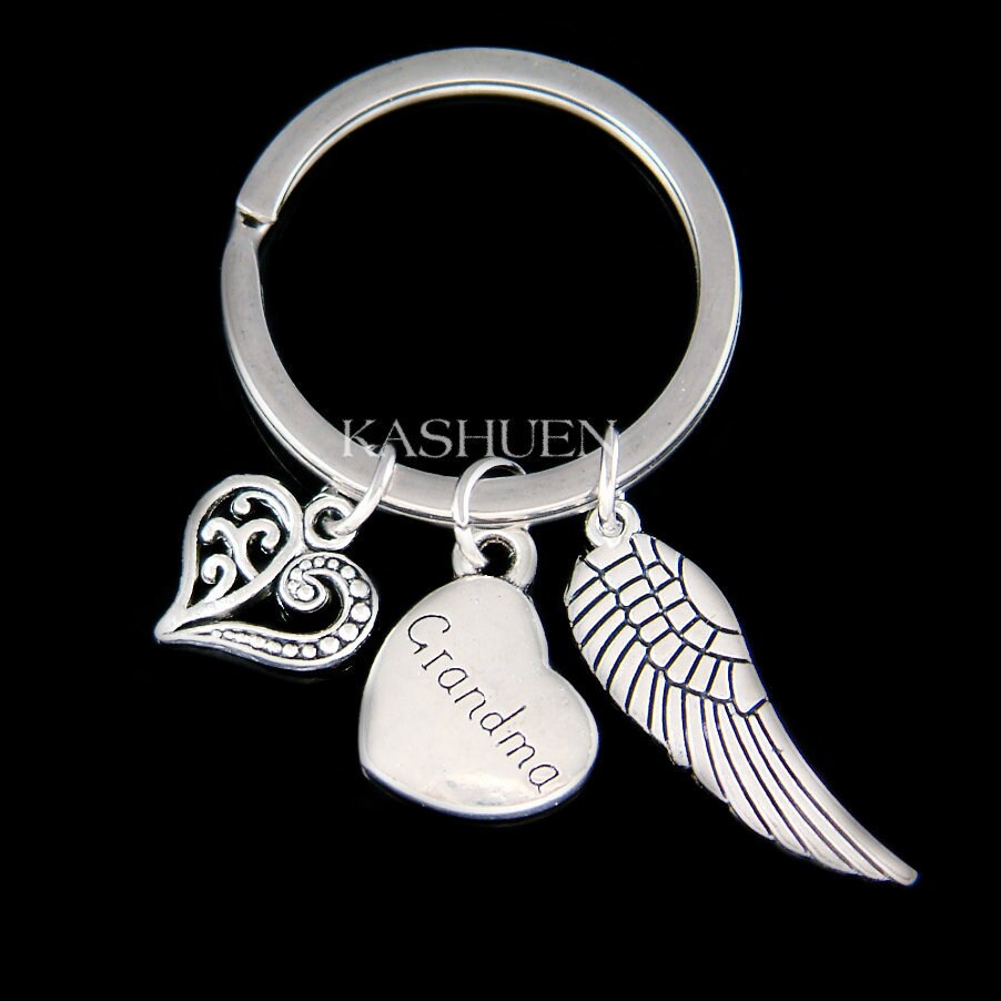 Loss Of Grandmother Angel Wing Herz Schlüsselanhänger Sympathy Nana Memorial Bettelarmband Halskette Keychain in Memory My Grandma Andenken Geschenk von Kashuen