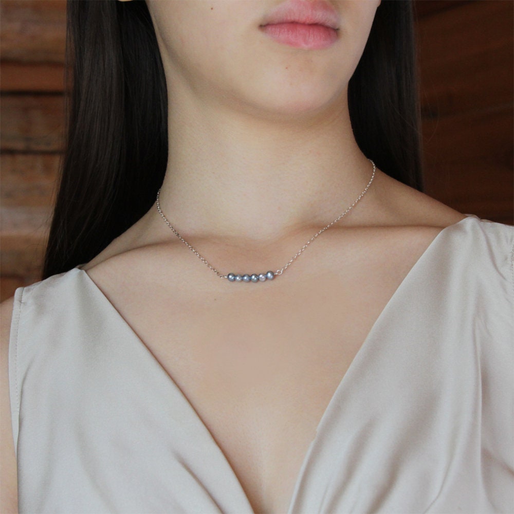 Natürliche Zierliche Blaue Süßwasserperle Sterling Silber Zarte Halskette Moderner Alltagsschmuck Weihnachten Braut Hochzeit Brautjungfer von Kashuen