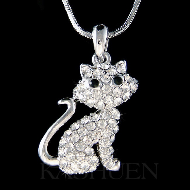 Niedliche Halskette Mit Swarovski-Kristallen, Katze, Kätzchen, Haustier, Tier, Schmuck, Weihnachten, 13., 14., 17., 18. Geburtstag, Geschenke Für von Kashuen