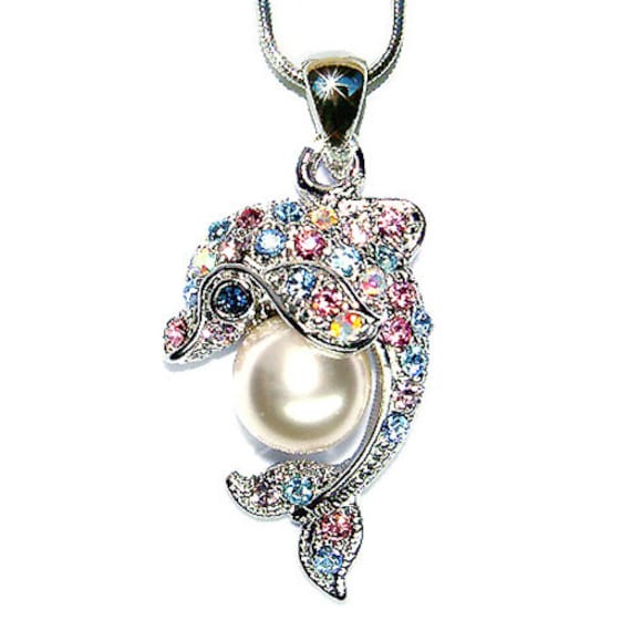 Pastell Strand Hochzeit Swarovski Crystal Dolphin Anhänger Kette Halskette Schmuck Braut Brautjungfern Zugunsten Weihnachten Muttertagsgeschenk Neu von Kashuen