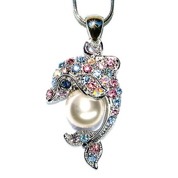 Pastell Strand Hochzeit Swarovski Kristall Delfin Anhänger Charm Kette Halskette Schmuck Braut Brautjungfern Gastgeschenk Weihnachten Muttertag von Kashuen