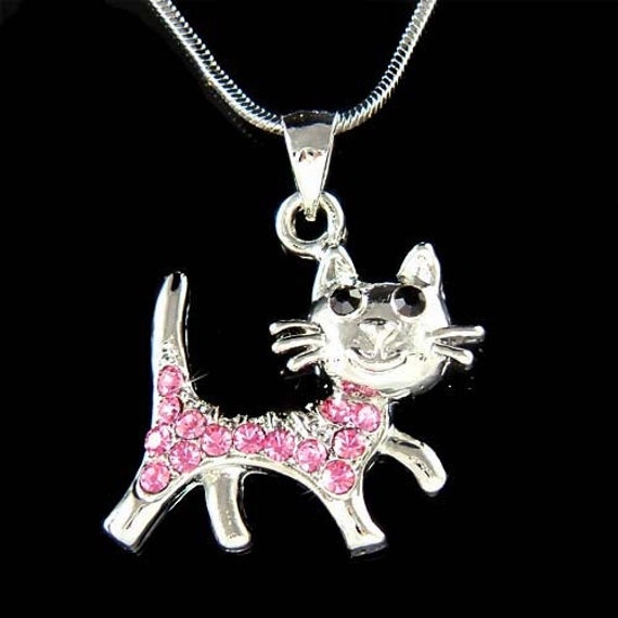 Rosa Swarovski Kristall Kitty Cat Mama Halskette Kätzchen Niedliches Tier Mädchen Schmuck Meow Haustier Weihnachten 10. 12. 13. Geburtstag Geschenk von Kashuen
