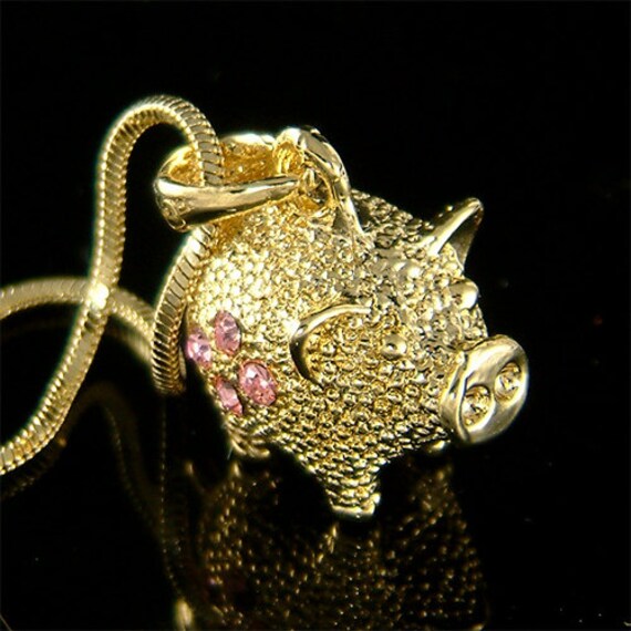 Rosa Swarovski Kristall Halskette, Schweinchen Charm, Anhänger, Scheune Tier Schmuck, Weihnachten 9.10.13 von Kashuen