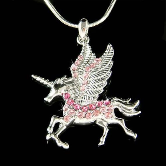 Rosa Swarovski Kristall Pegasus Horn Unicorn Halskette Unipeg Fee Schmuck Weihnachten Besten Freund 9 30. 40. 50. 60. 70T 80. Geburtstagsgeschenk von Kashuen