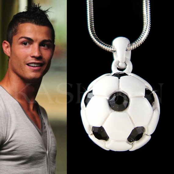 Schwarz Swarovski Kristall Weiß 3D Fußball Anhänger Charme Silber Kette Halskette Unisex Schmuck Jungen Mädchen Weihnachtsgeschenk von Kashuen