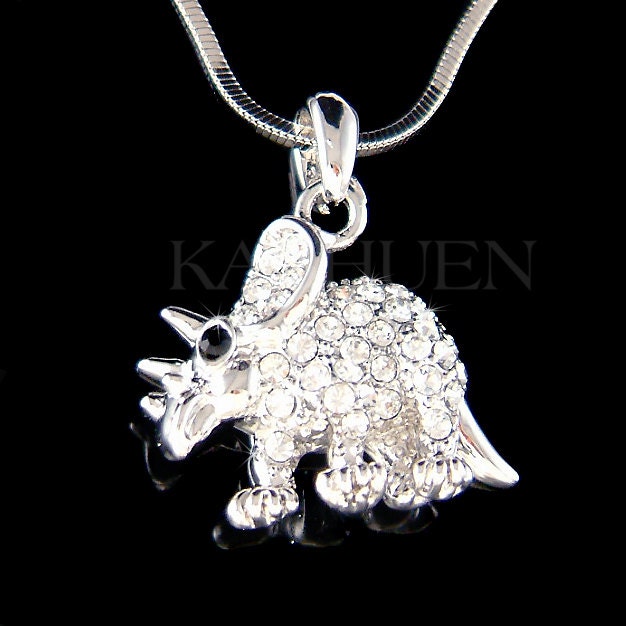 Seltene Swarovski Kristall Triceratops Halskette Drei Hörner Dinosaurier Schmuck Jungen Mädchen Kinder Frauen Weihnachten 10 von Kashuen