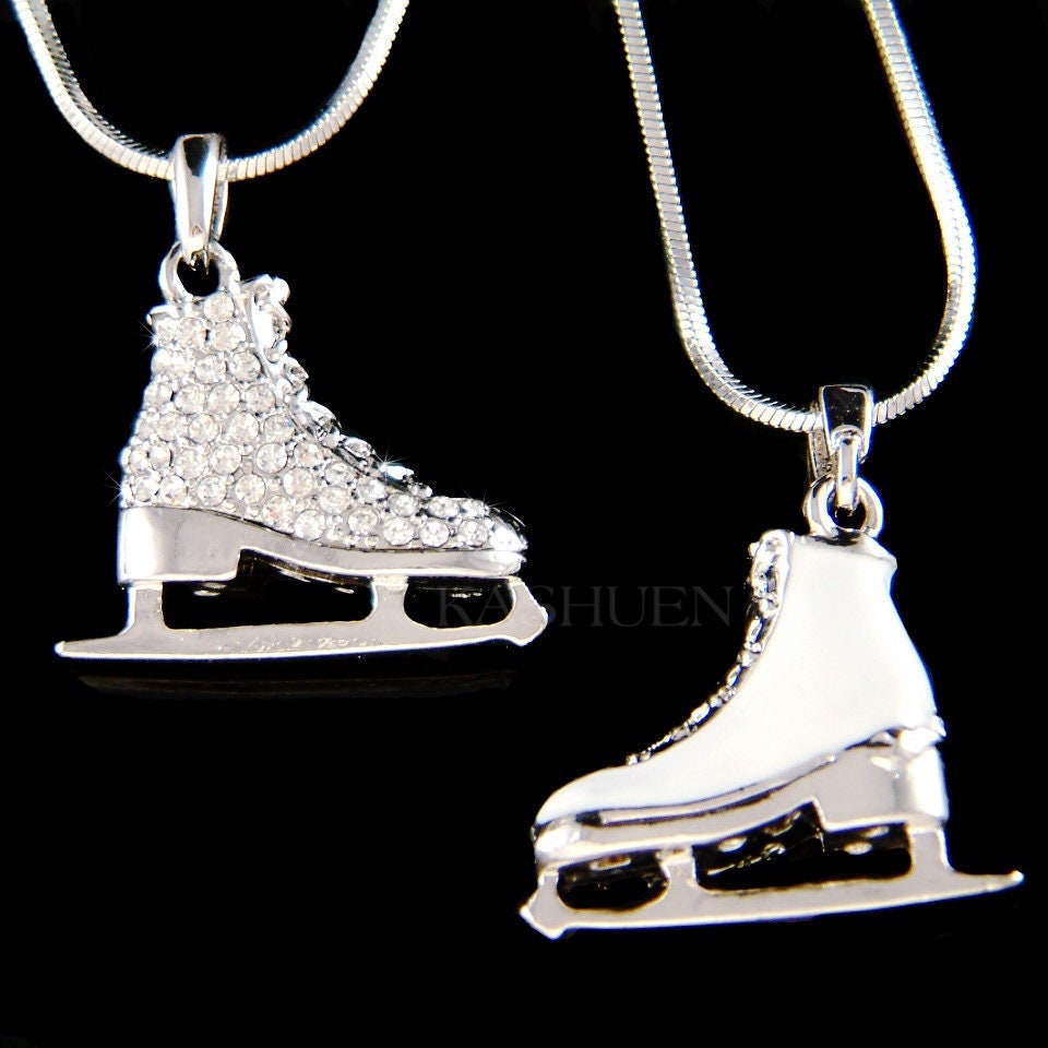 Swarovski Crystal 3D Eiskunstlaufhockey Schuhe Figur Schlittschuhe Mädchen Doppelseiten Anhänger Kette Halskette Coach 20 Geburtstag Weihnachten von Kashuen