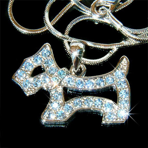 Swarovski Crystal Baby Blue Scottie Hund Westie Scottish Anhänger Kette Halskette Weihnachten Bester Freund Geschenk Neu von Kashuen