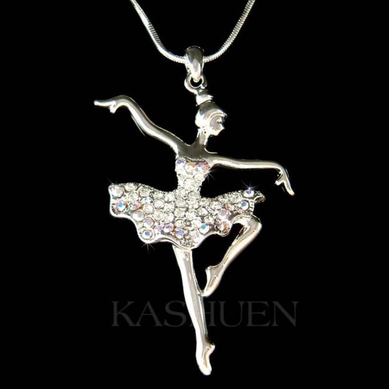 Swarovski Crystal Big Ballerina Ballett Tanz Mädchen Tänzerin Tanzen 18" Kette Charm Halskette Schmuck Beste Freundin Coach Mutter Weihnachtsgeschenk von Kashuen