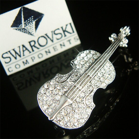 Swarovski Crystal Big Music Musical Fiddle Violin Cello Bow Pin Brosche Schmuck Weihnachten Geburtstag Orchester Beste Freundin Musiker Geschenk Neu von Kashuen