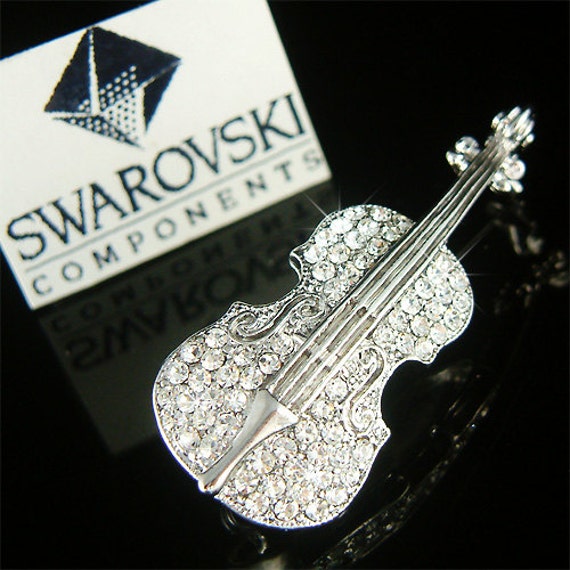 Swarovski Crystal Big Music Musical Fiddle Violin Cello Bow Pin Brosche Schmuck Weihnachten Geburtstag Orchester Beste Freundin Musiker Geschenk Neu von Kashuen