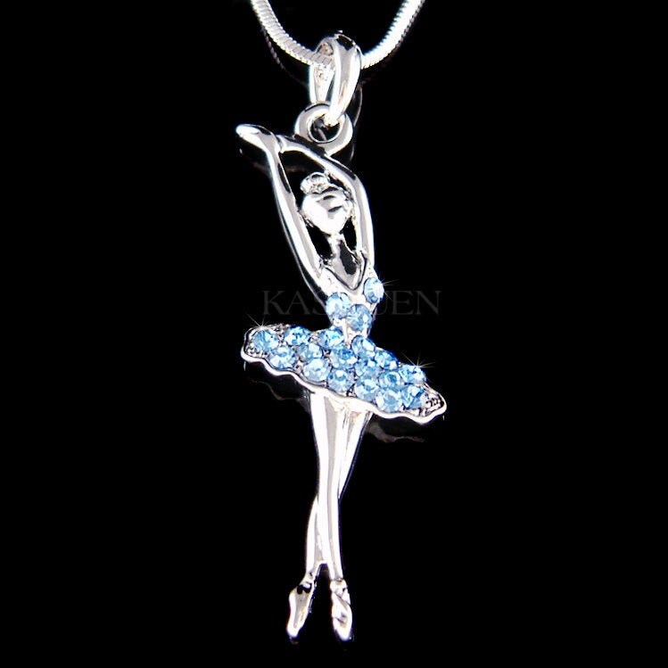 Swarovski Crystal Blue Ballerina Halskette Ballett Tanz Mädchen Tänzerin Tanzen Schmuck Weihnachten 15. 16. 18. 20. 25. 28 Geburtstagsgeschenk von Kashuen