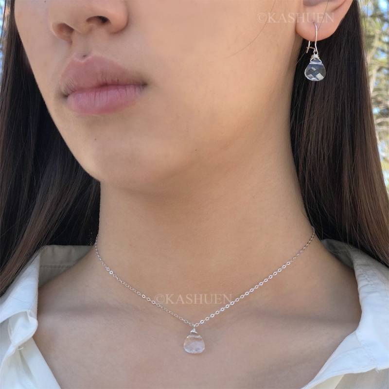 Swarovski Crystal Briolette Teardrop Sterling Silber .925 Layering Halskette Schmuck April Birthstone Casual Braut Brautjungfern Hochzeit von Kashuen