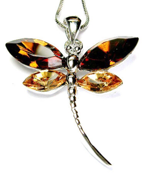 Swarovski Crystal Brown Libelle Halskette Braut Hochzeit Memorial Schmuck Geschenke Weihnachten 20. 30. 35. 40. 45. 50. 55. Geburtstagsgeschenk von Kashuen