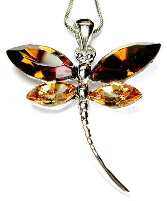 Swarovski Crystal Brown Libelle Halskette Braut Hochzeit Memorial Schmuck Geschenke Weihnachten 20. 30. 35. 40. 45. 50. 55. Geburtstagsgeschenk von Kashuen