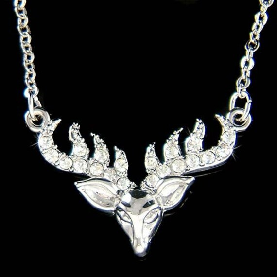 Swarovski Crystal Bull Elch Geweih Hirsch Hörner Halskette Caribou Anhänger Jagd Pronghorn Schmuck Antilope Weihnachten Geburtstagsgeschenk von Kashuen