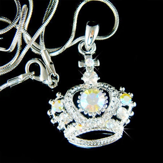 Swarovski Crystal Clear Ab Krone Und Kreuz Religiöse Christian Prinzessin Königliche Braut Hochzeit Halskette Schmuck Beste Freunde von Kashuen