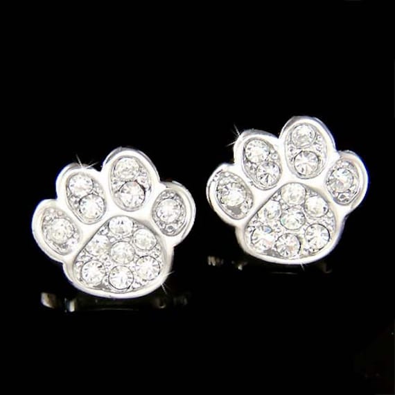 Swarovski Crystal Clear Pawprint Pfotenabdruck Hund Kitty Cat Kätzchen Ohrstecker Schmuck Tierliebhaber Weihnachten Beste Freundin Geschenk Niedlich von Kashuen