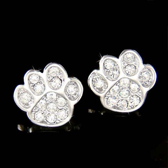 Swarovski Crystal Clear Pawprint Pfotenabdruck Hund Kitty Cat Kätzchen Ohrstecker Schmuck Tierliebhaber Weihnachten Beste Freundin Geschenk Niedlich von Kashuen