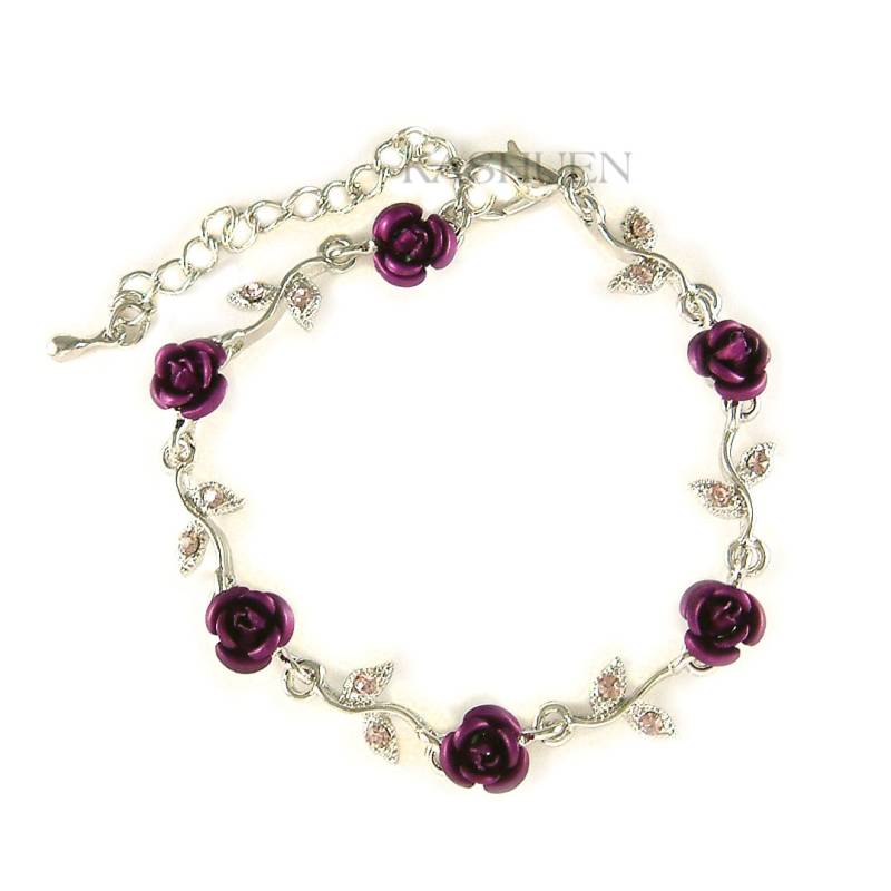 Swarovski Crystal Deep Rich Wine Purple Rose Flower Floral Chain Halskette Weihnachten Beste Freundin Braut Brautjungfer Schmuck 30 von Kashuen
