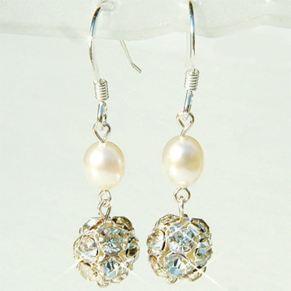 Swarovski Crystal Disco Ball Süßwasserperle Sterling Silber Ohrringe Braut Hochzeit Brautjungfern 20.30.geburtstag Schmuck Weihnachtsgeschenke von Kashuen