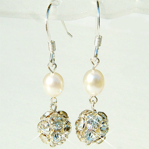 Swarovski Crystal Disco Ball Süßwasserperle Sterling Silber Ohrringe Braut Hochzeit Brautjungfern 20.30.geburtstag Schmuck Weihnachtsgeschenke von Kashuen