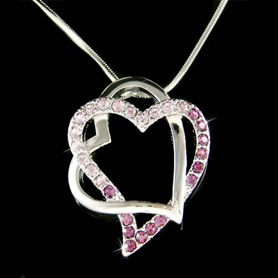 Swarovski Crystal Double Love Valentine 2 Inter Lock Lila Herz Halskette Beste Freundin Liebhaber Schmuck Weihnachten 30. 40. 50. Geburtstagsgeschenk von Kashuen