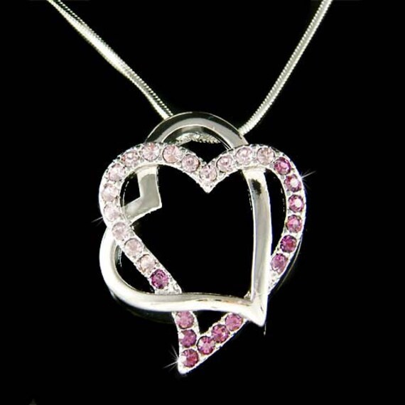 Swarovski Crystal Double Love Valentine 2 Inter Lock Lila Herz Halskette Beste Freundin Liebhaber Schmuck Weihnachten 30. 40. 50. Geburtstagsgeschenk von Kashuen