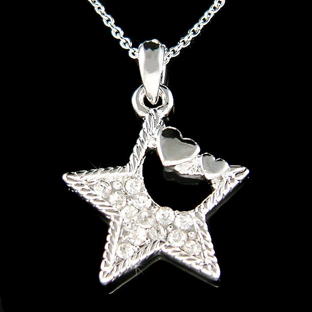 Swarovski Crystal Dream Wishing Star Sterling Silber Halskette Familie Herzen Crescent Moon Schmuck Weihnachten 18.20.30.40 Geburtstagsgeschenk von Kashuen