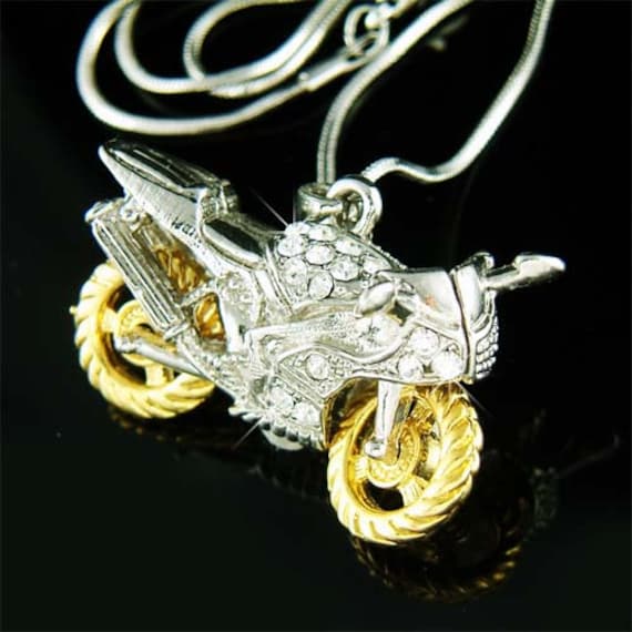 Swarovski Crystal Hot 3D Motorradfahrer Elektrofahrrad Cooler Anhänger Charm Kette Halskette Schmuck Beste Freunde Bff Weihnachten von Kashuen