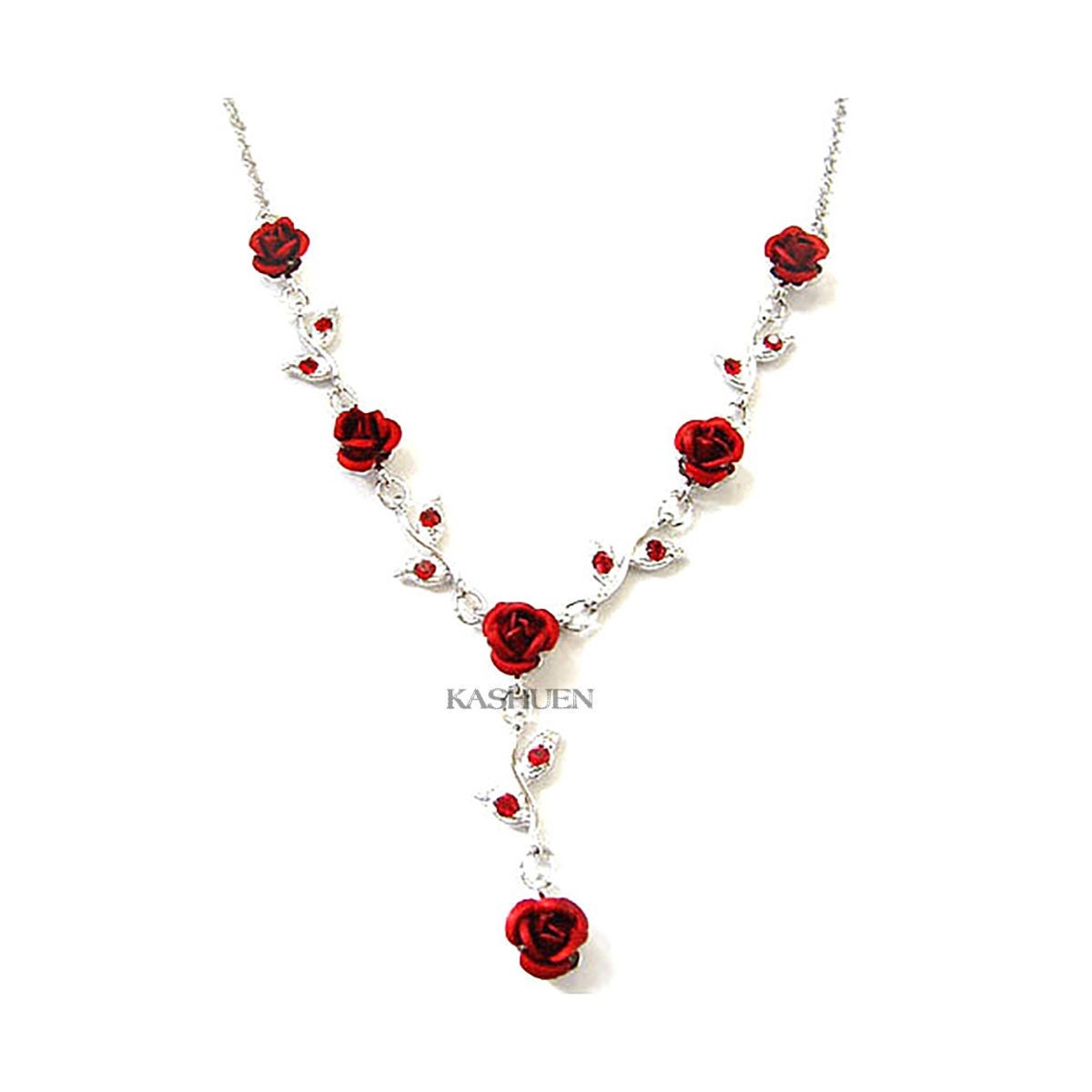 Swarovski Crystal Hot Red Rose Blumen Floral Prom Night Out Kettenhalskette Weihnachten Bester Freund Braut Hochzeit Brautjungfern Schmuck Geschenk von Kashuen