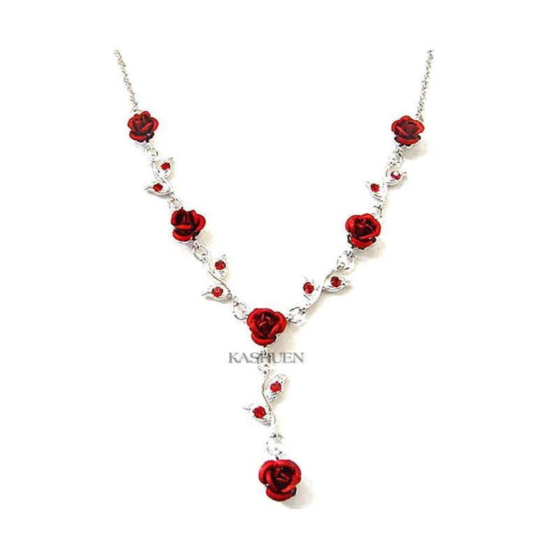 Swarovski Crystal Hot Red Rose Blumen Floral Prom Night Out Kettenhalskette Weihnachten Bester Freund Braut Hochzeit Brautjungfern Schmuck Geschenk von Kashuen