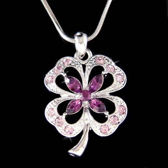 Swarovski Crystal Irish Saint St Patrick's Day Lucky Purple Vierblatt-Klee Shamrock Halskette Weihnachten 20 30Th 40Th 50Th 60 Geburtstagsgeschenk von Kashuen