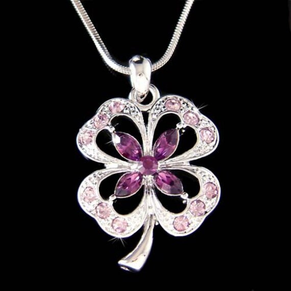 Swarovski Crystal Irish Saint St Patrick's Day Lucky Purple Vierblatt-Klee Shamrock Halskette Weihnachten 20 30Th 40Th 50Th 60 Geburtstagsgeschenk von Kashuen