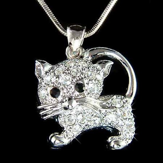 Swarovski Crystal Kitty Katze Haustier Charm Anhänger Kette Halskette Miau Niedlich Schmuck Weihnachten Beste Freundin 13. 14. 15. 16 Geburtstag von Kashuen