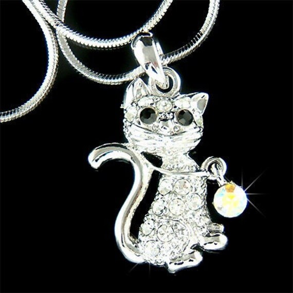 Swarovski Crystal Kitty Katze Haustier Tier Anhänger Kette Halskette Weihnachten Bester Freund 30 von Kashuen