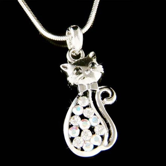 Swarovski Crystal Meow Kitty Cat Kitten Pet Charm Anhänger Kette Halskette Süße Weihnachten Beste Freundin Geburtstagsgeschenk Frauen Mädchen von Kashuen