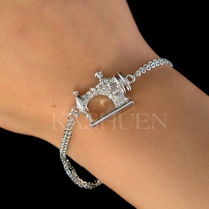 Swarovski Crystal Nähmaschine Sterling Silber Armband Schmuck Quilter Schneiderin Näherin Bester Freund Weihnachten 30 40 Geburtstag Geschenke von Kashuen