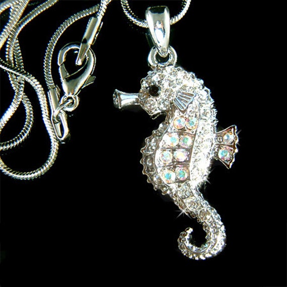 Swarovski Crystal Ocean Seepferd Marine Charme Anhänger Halskette Strand Hochzeit Braut Brautjungfern Schmuck Beste Freunde Weihnachten von Kashuen
