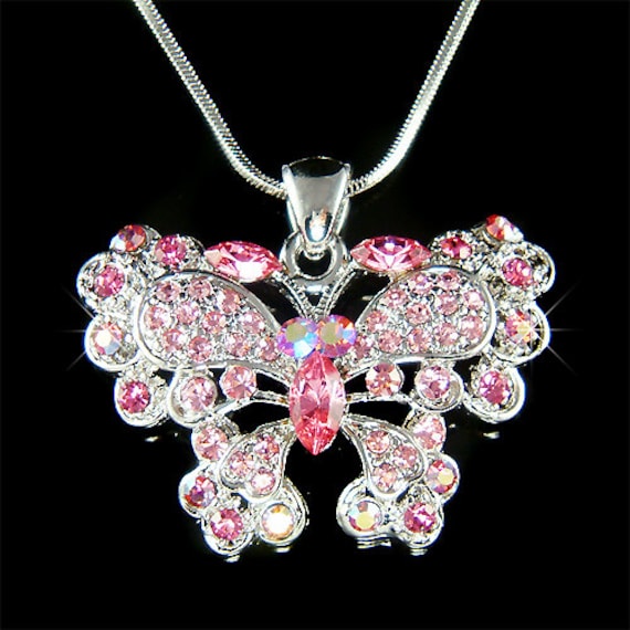Swarovski Crystal Pink Butterfly Halskette Brautschmuck Hochzeit Schmuck Muttertag Weihnachten 20 30 40 50 60 70 80 90 von Kashuen
