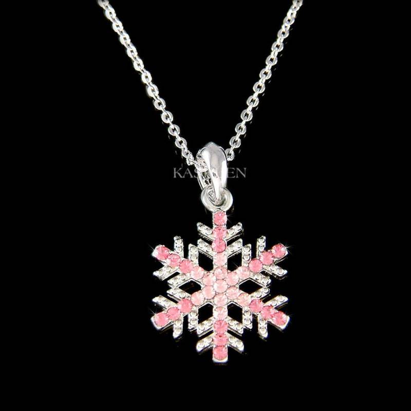Swarovski Crystal Pink Schneeflocke Schnee Braut Hochzeit Urlaub Charm Fein Kabel Sterling Silber Kette Halskette Schmuck Weihnachten Geschenke Neu von Kashuen